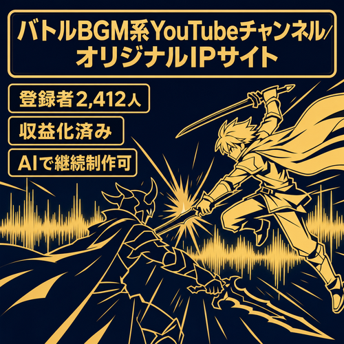 【登録者2,412人・収益化済み】バトルBGM系YouTubeチャンネル＋オリジナルIPサイト一式