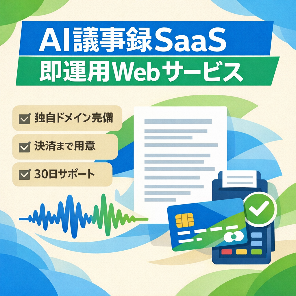 【AI議事録SaaS】独自ドメイン・Stripe決済・LP完備で即運用可能なWebサービス