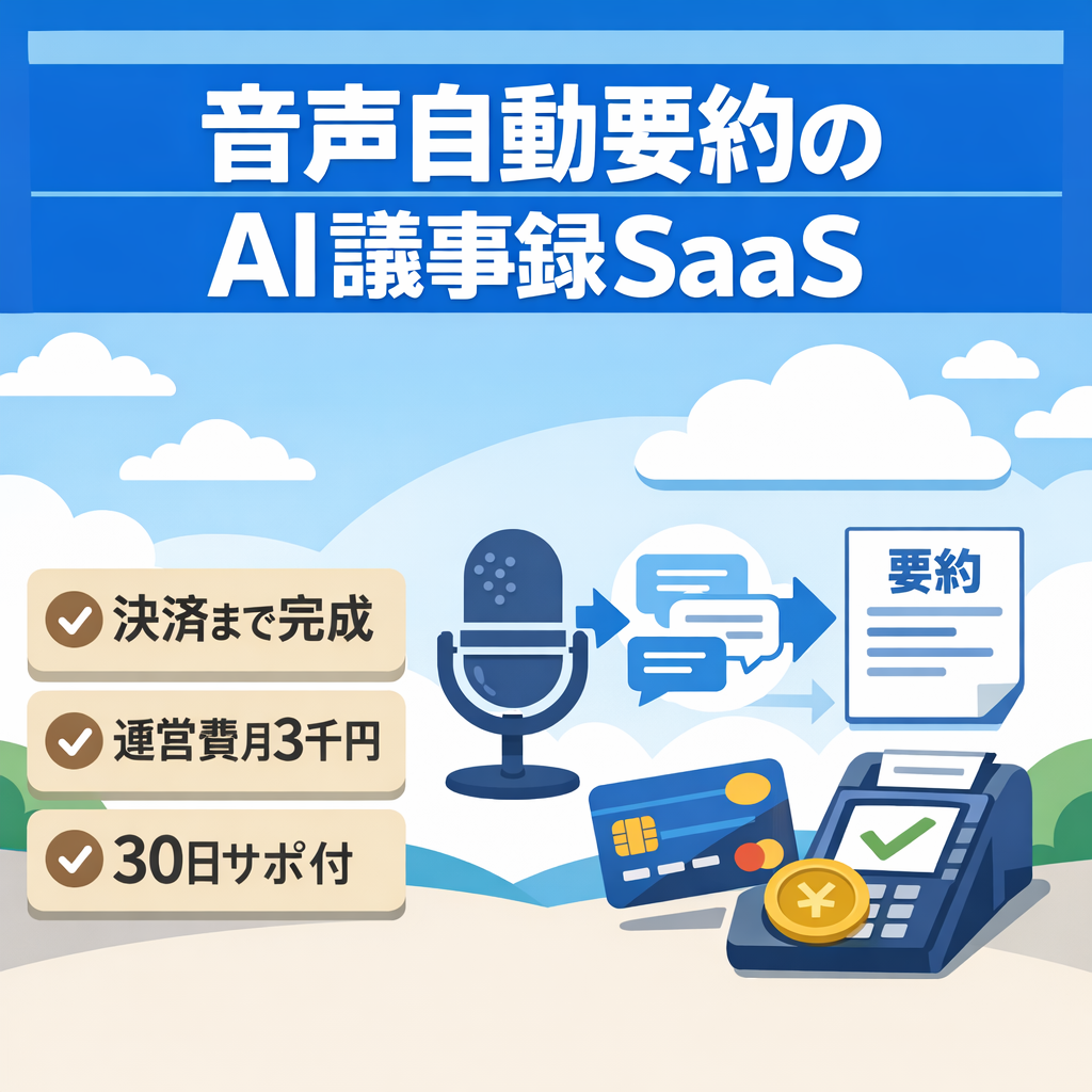 【Whisper搭載】AI議事録SaaS｜音声→テキスト→要約を自動化｜Stripe決済実装済み・月額運営3千円