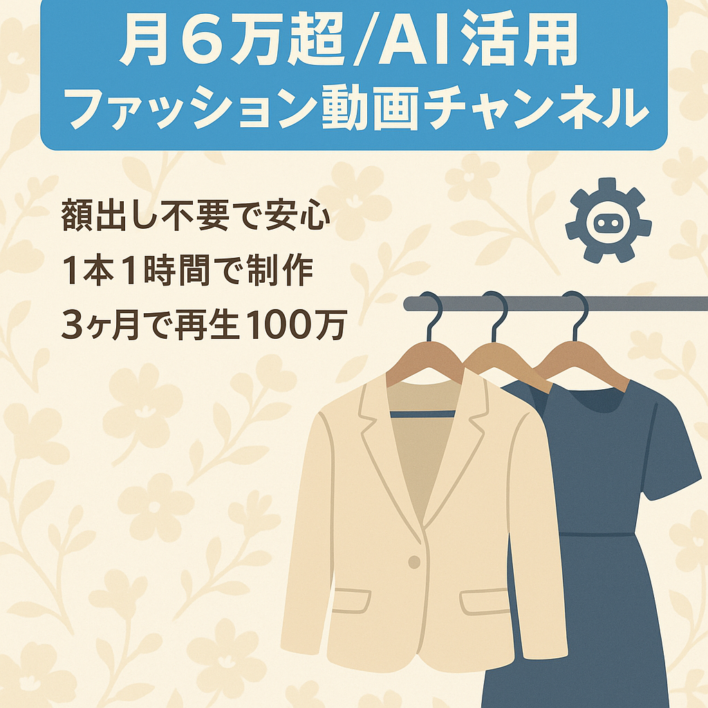 【月6万円以上｜AI使用】マニュアル完備｜大人女性ターゲット｜シニア層最多ファッション系チャンネル｜登録者7,500人