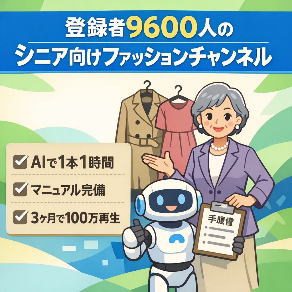 【AI使用】マニュアル完備｜シニア層向けファッション系チャンネル｜登録者9600人