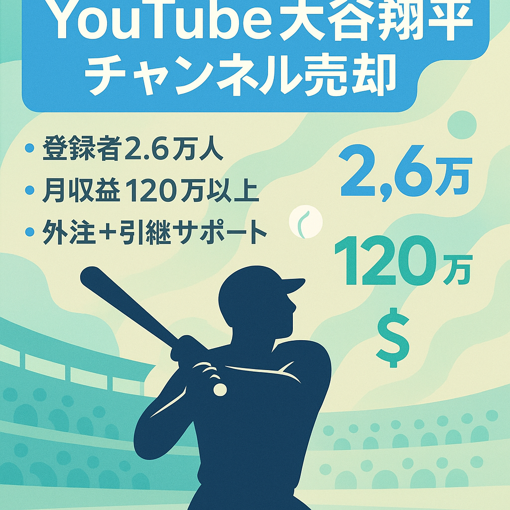 【登録数2.6万人/外注】絶大な需要がある大谷翔平チャンネル！月収120万円↑複数達成の実績！【顔出し不要・マニュアル共有可】 ※※投稿中断中※※