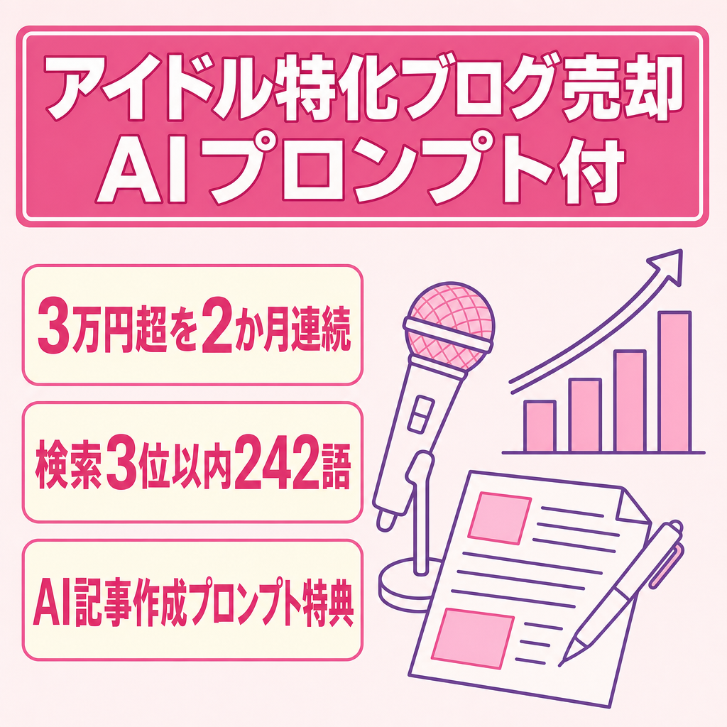 【AIプロンプト付】月3万円連続・直近最高益更新のアイドル特化ブログ！検索3位以内242キーワード・成長中の現役サイトです