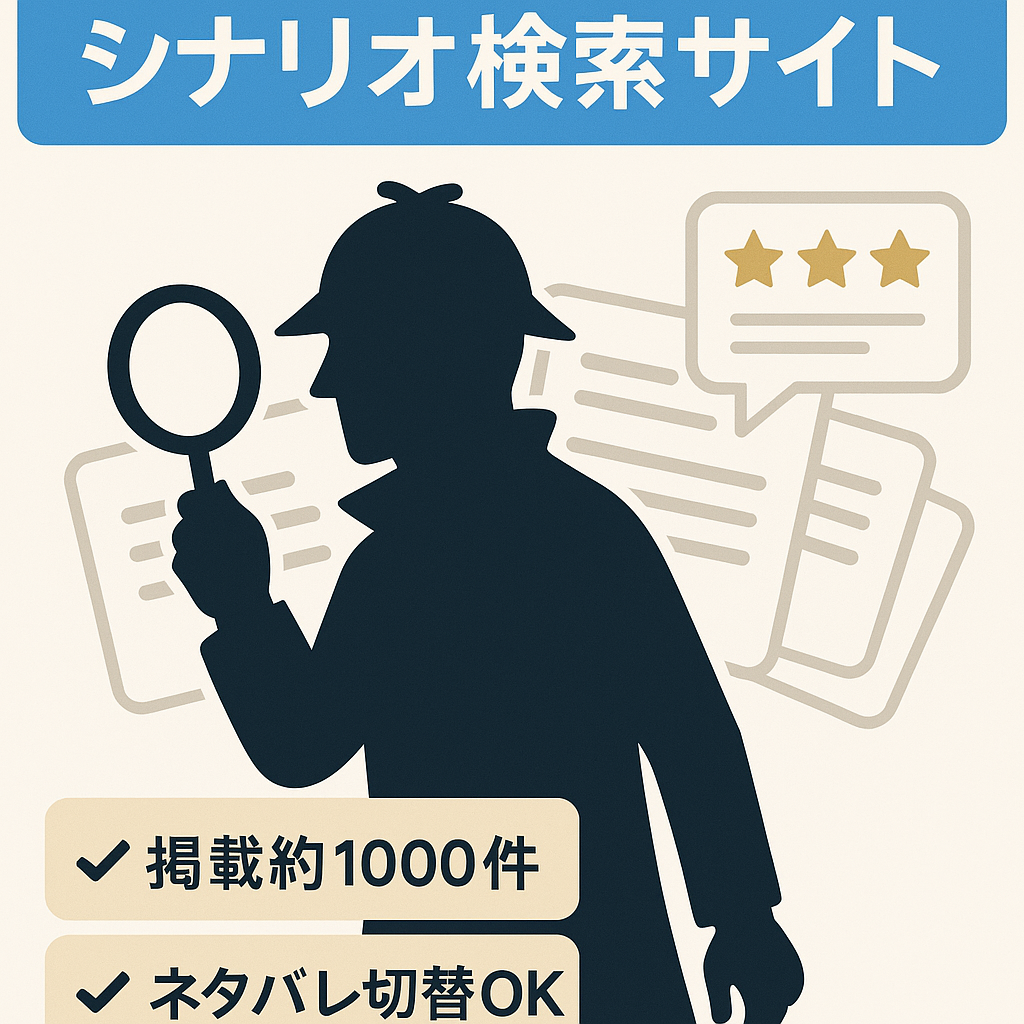 マーダーミステリーのシナリオ検索サイト（口コミ充実・掲載件数1000件）