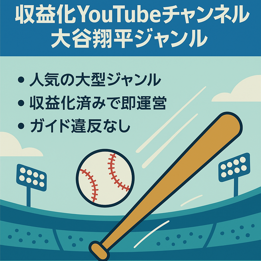 【収益化済み】大谷翔平CH⭐︎人気ジャンル⭐︎ペナルティ無⭐︎非属人⭐︎激安