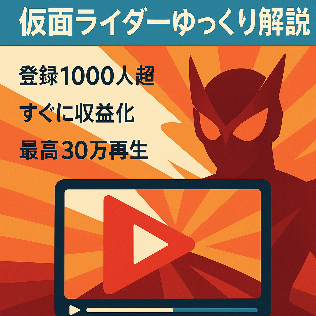 【仮面ライダーゆっくり解説ch】登録者数1000人超え！すぐに収益が得られます！