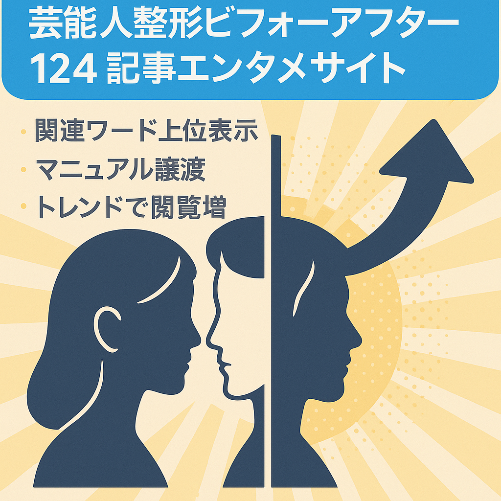 【上位表示実績あり】芸能人の整形ビフォーアフターをテーマにしたエンタメサイト・124記事構成で再現性・運営のしやすさ◎
