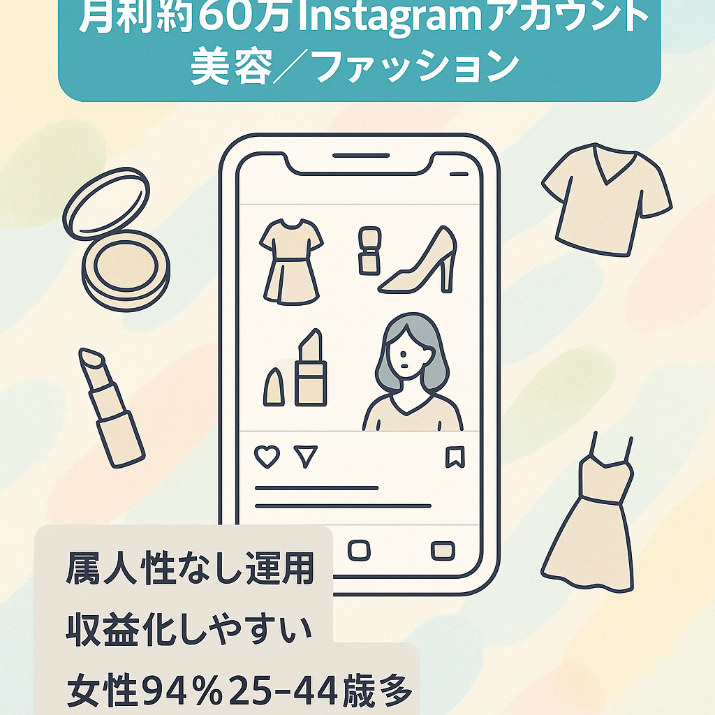 【月利約60万の実績有】【即決優遇】Instagramフォロワー5000人 属人性なし、美容・ファッションアカウント