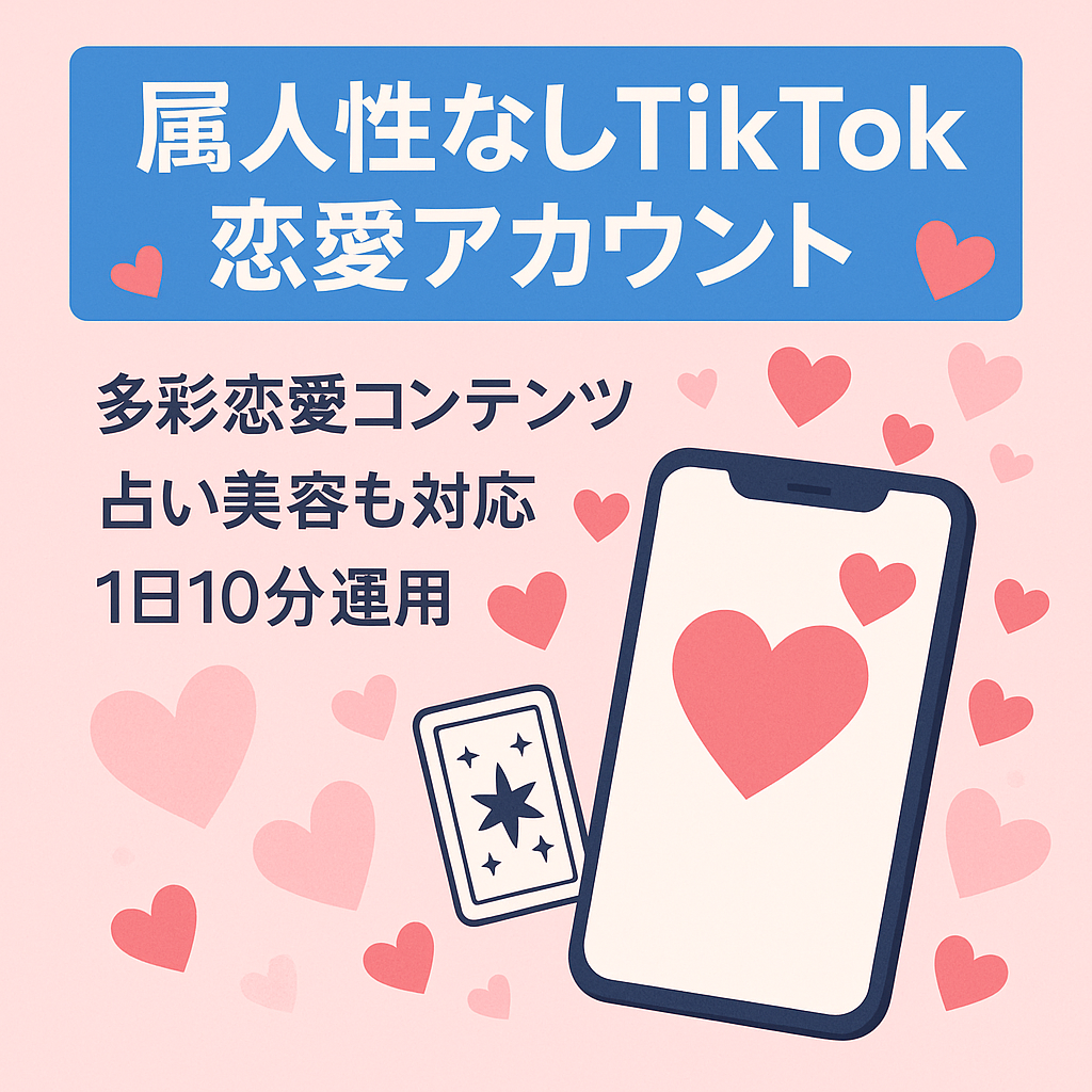 【収益化で爆益可】属人生なし　TikTok　恋愛アカウント　作成１日１０分!