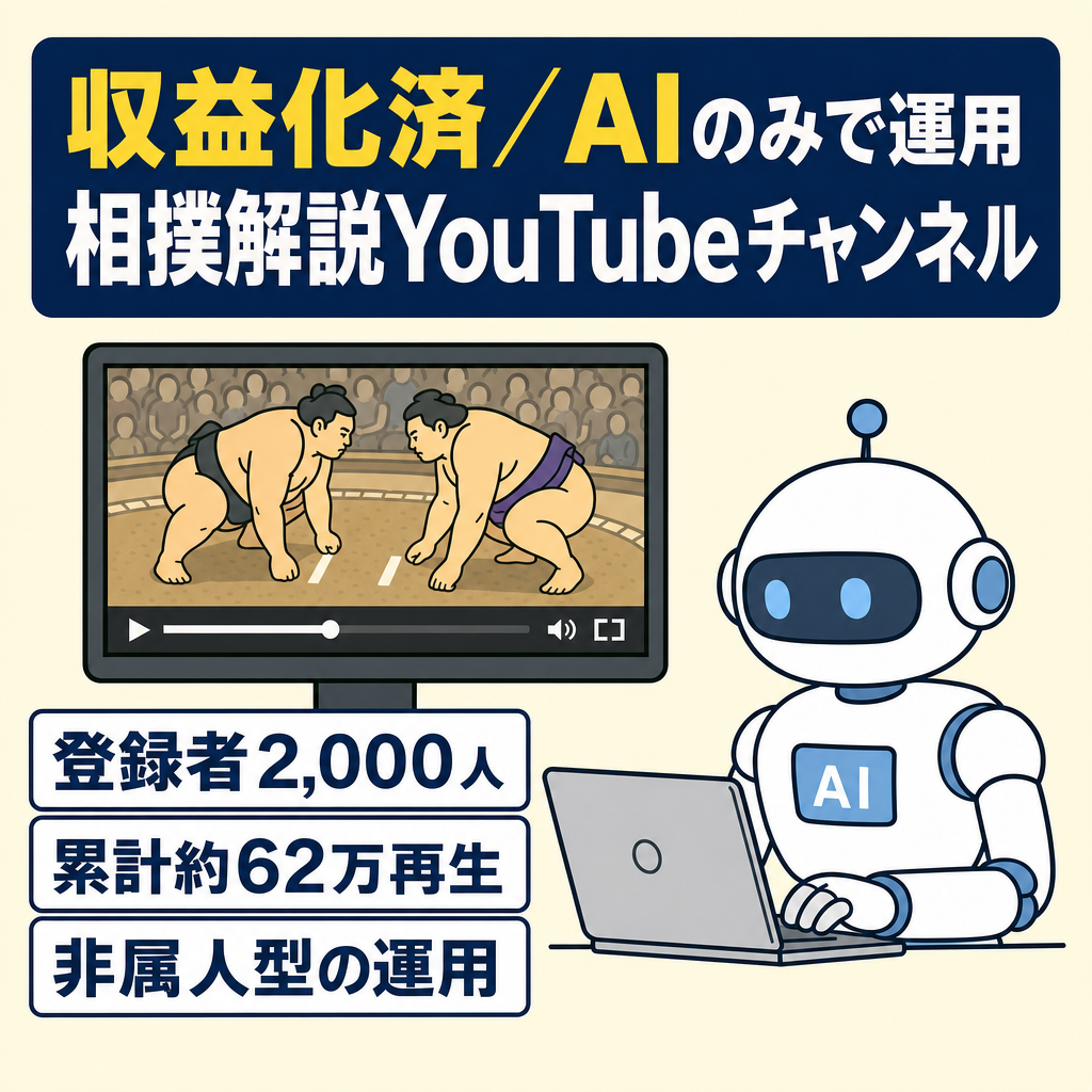 【収益化済・登録者2,000人】AIオンリー運用｜相撲解説長尺YouTubeチャンネル