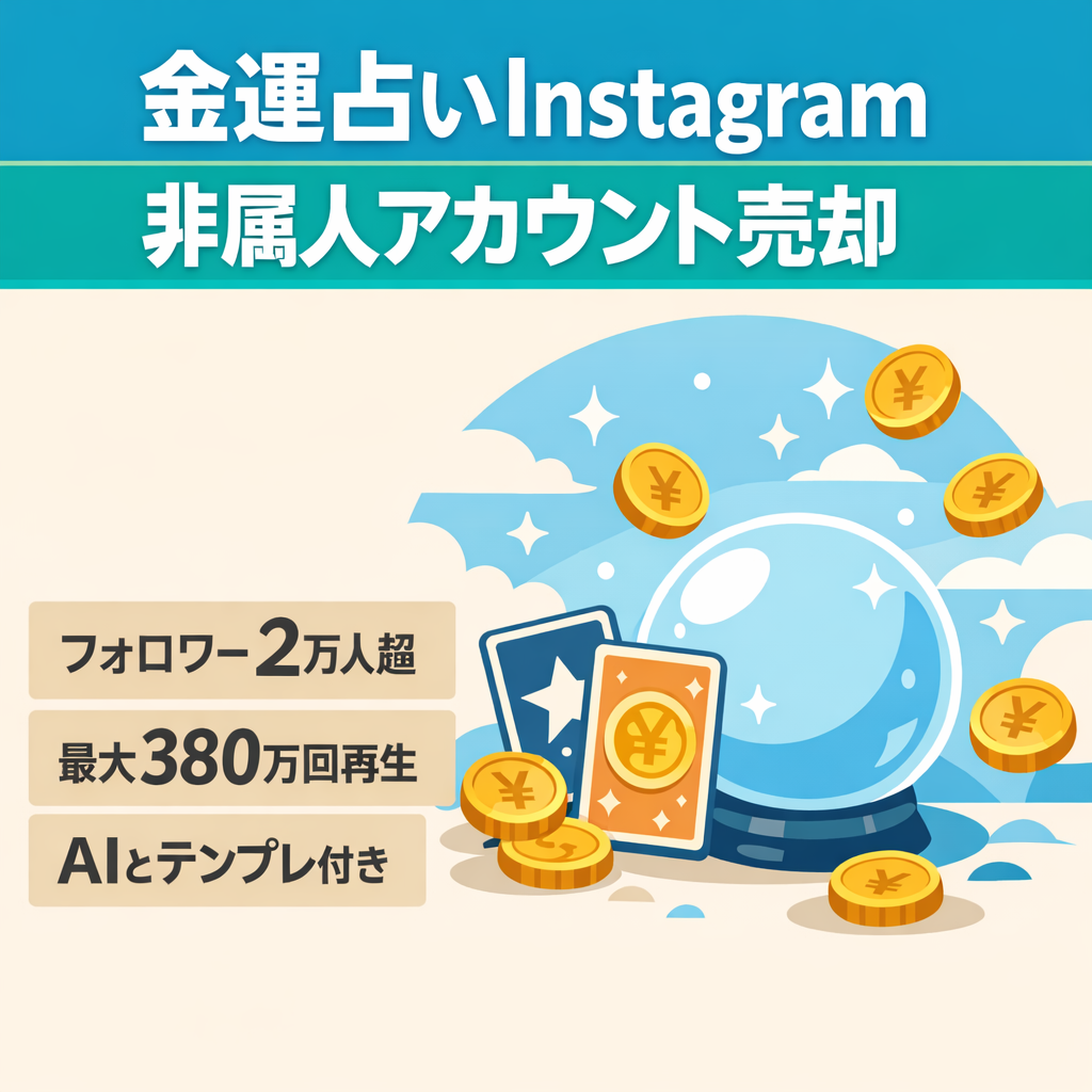 【早期売買希望】スピリチュアル系・人気の金運占いInstagramアカウント｜フォロワー2万人超・最大380万回再生・非属人・顔出しなし