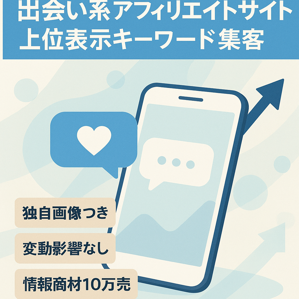 【収益性の高いKWで上位表示中】出会い系特化アフィリエイトサイト【コンテンツ充実&ジャンル未経験者でも稼ぎやすい】