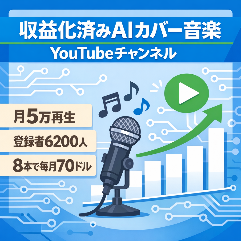 【月平均5万再生】登録者6200名〜収益化済み AIカバー系音楽Youtubeチャンネル