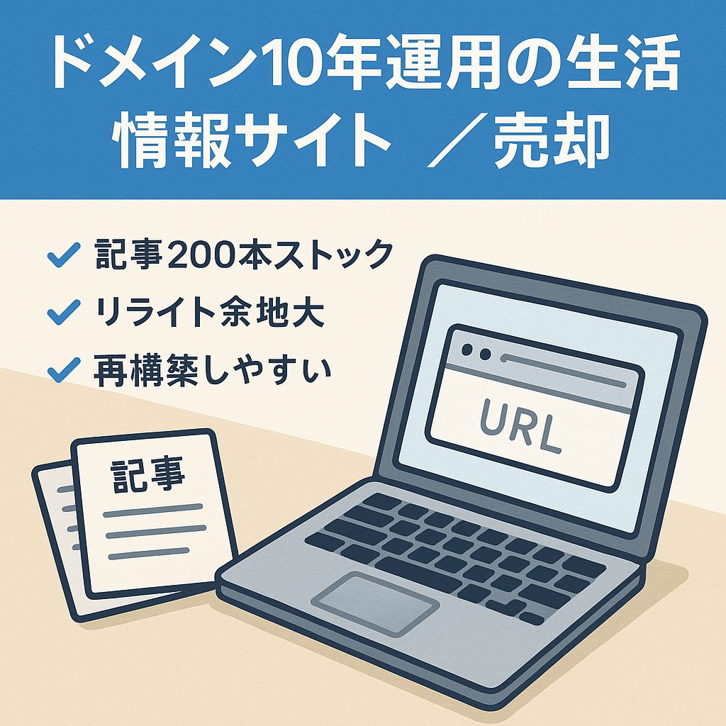 ドメイン運用10年・記事200本以上の生活情報サイト｜再構築・再活用向けサイトの売却