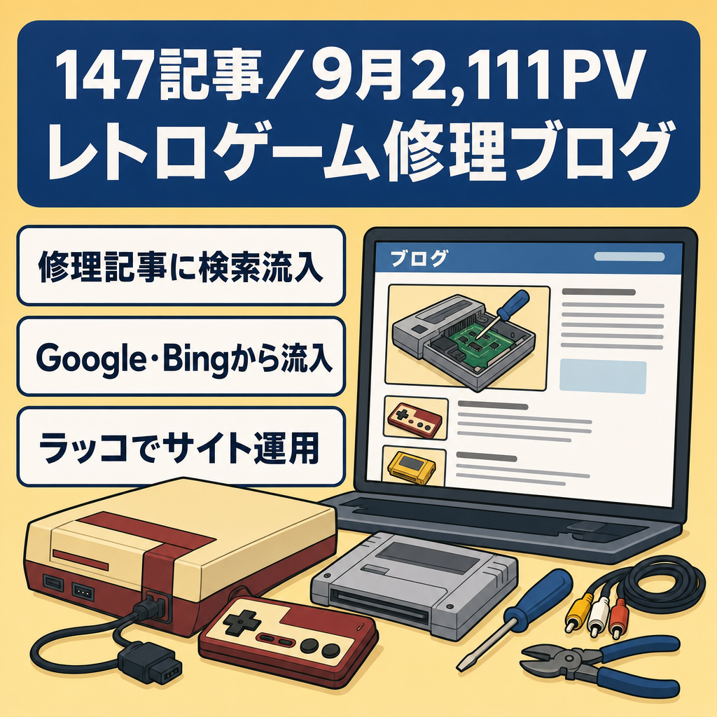 【公開147記事・9月2,111PV】ファミコン・スーファミの修理と接続の解説ブログ｜収益は少額