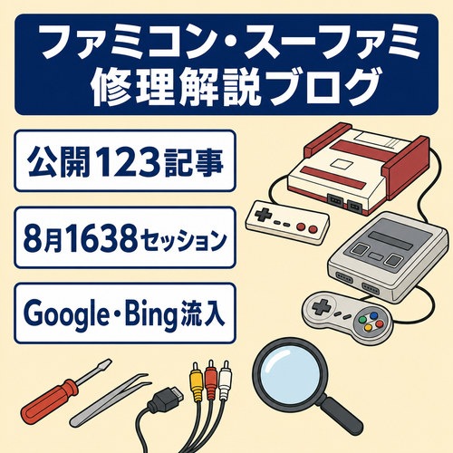 【公開123記事・8月1,638セッション】ファミコン・スーファミの修理と接続の解説ブログ｜収益は少額