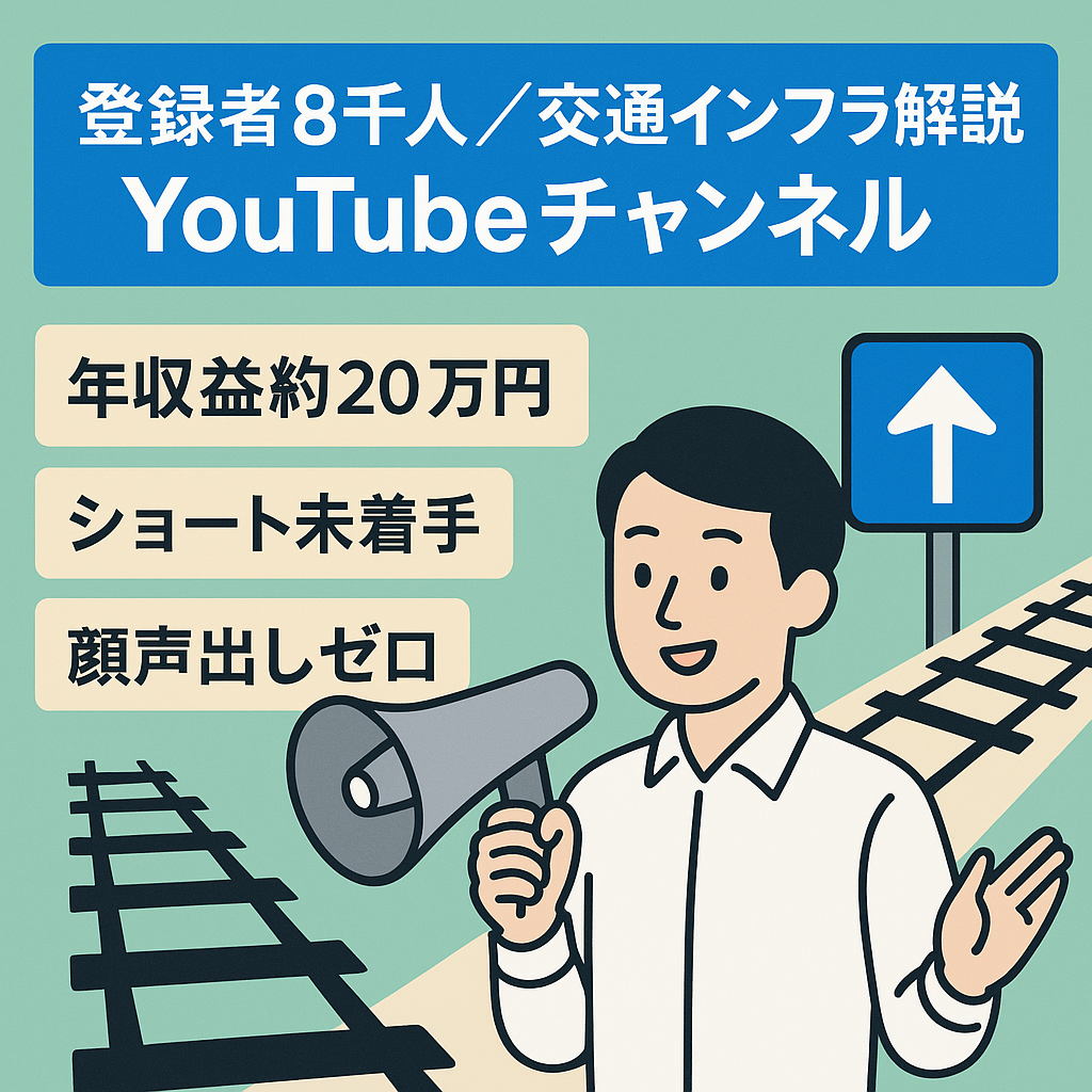 【2025年収益約20万円（投稿数3本のみ）】登録者約8,000人の交通インフラ解説系YouTubeチャンネル　ショート未着手・顔出し一切なし