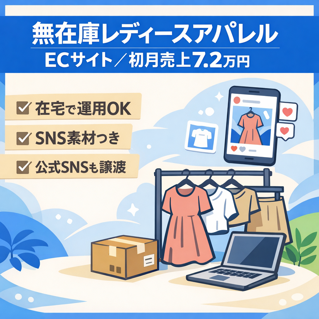 【オープン初月で￥72,000売上】無在庫レディースアパレルECサイトを譲渡します