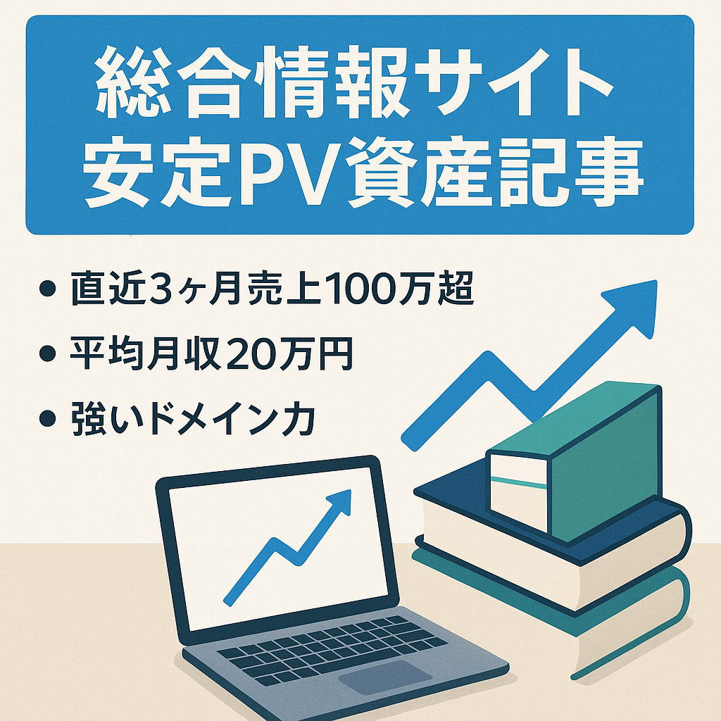 最終値下げ360→220万円【直近3ヶ月の売上100万円以上！平均月収20万円！】安定したPV数で資産記事多数ありの総合情報サイト！
