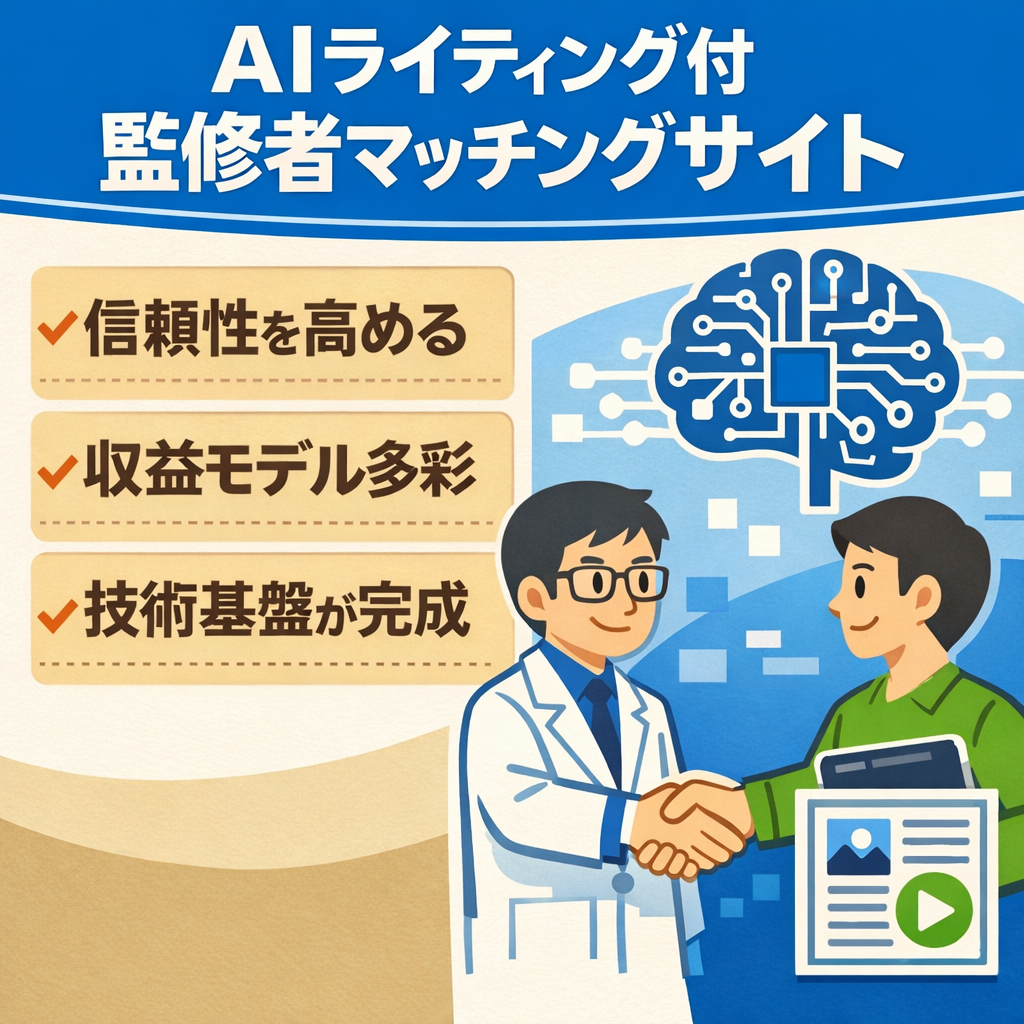 AIライティングシステム付き・監修者とメディアのマッチングプラットフォーム