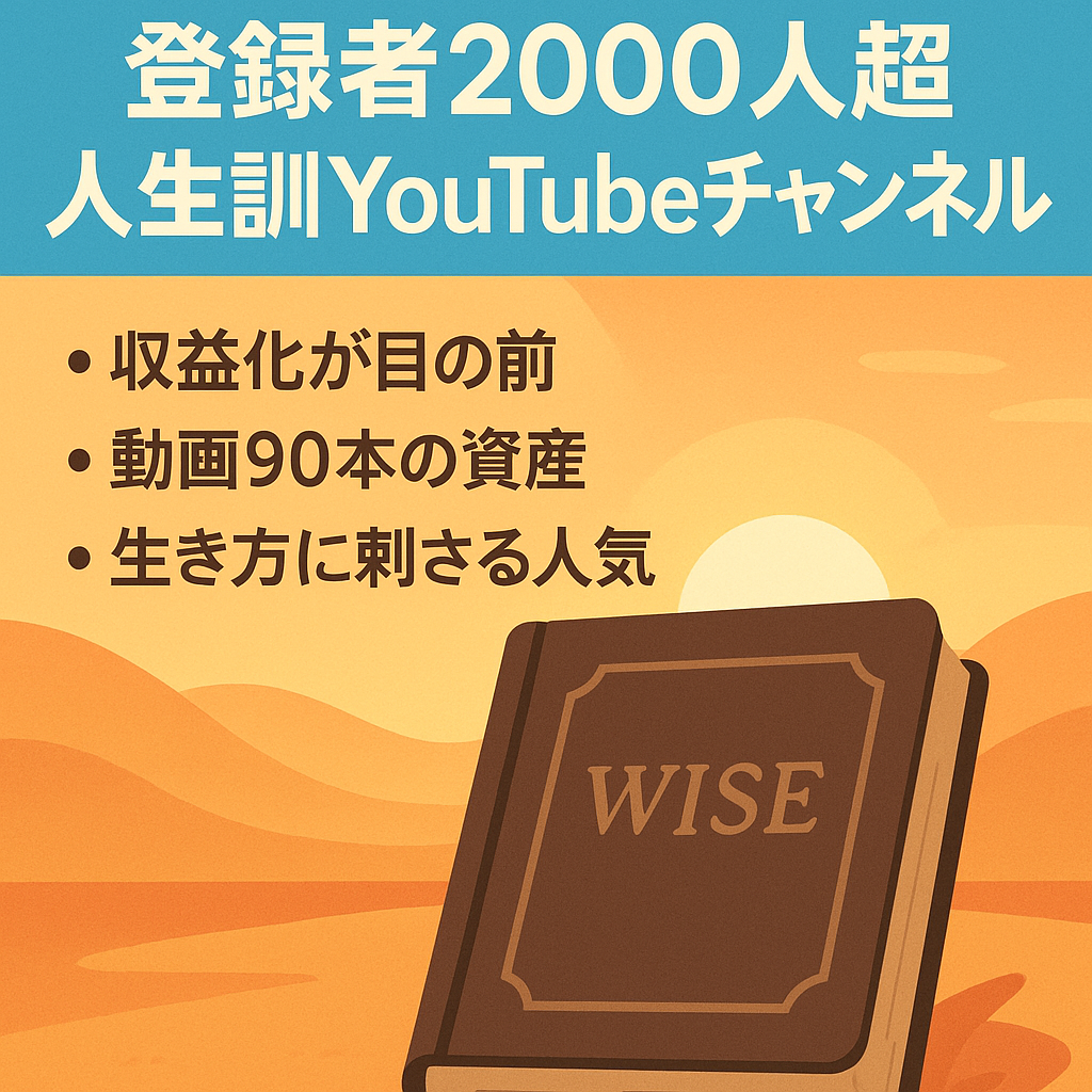 【登録者2,000人超】人生訓・先人の教え系／動画90本以上／収益化準備済みチャンネル