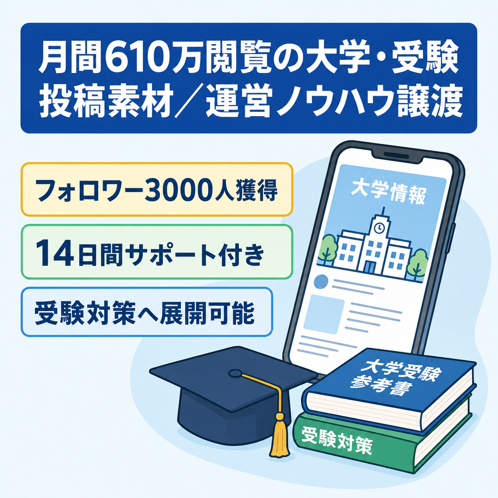 【月間610万閲覧の実績】大学・受験情報メディアの投稿素材・運営ノウハウ譲渡