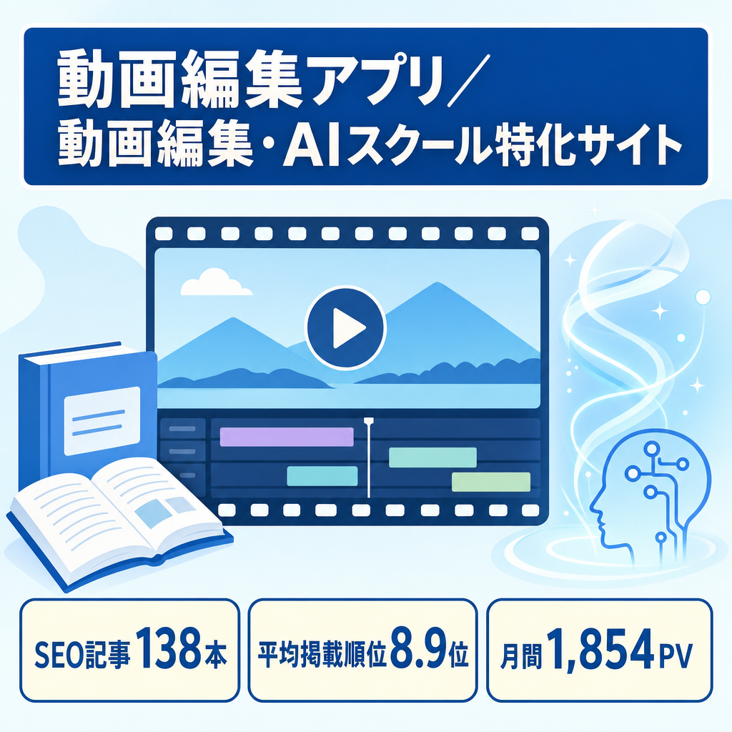 【動画編集アプリ・動画編集スクール・AIスクール特化！】138記事・平均掲載順位8.9位