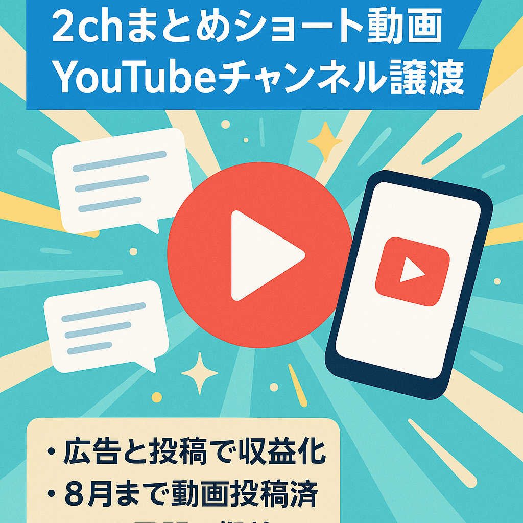 【月平均収益33,000円】2chまとめショート動画Youtubeチャンネル譲渡