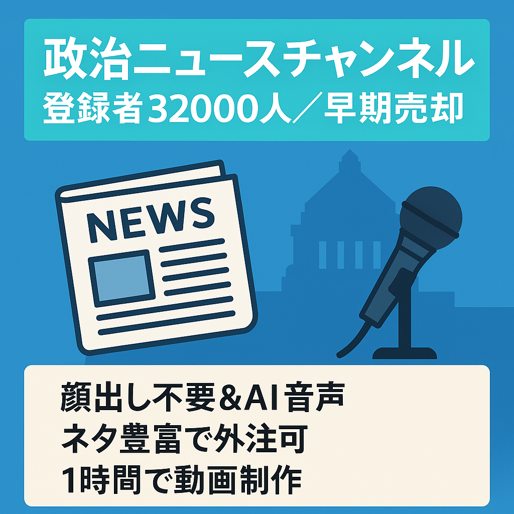 【早期売却希望】政治・ニュースに関するチャンネル(登録者32000人)