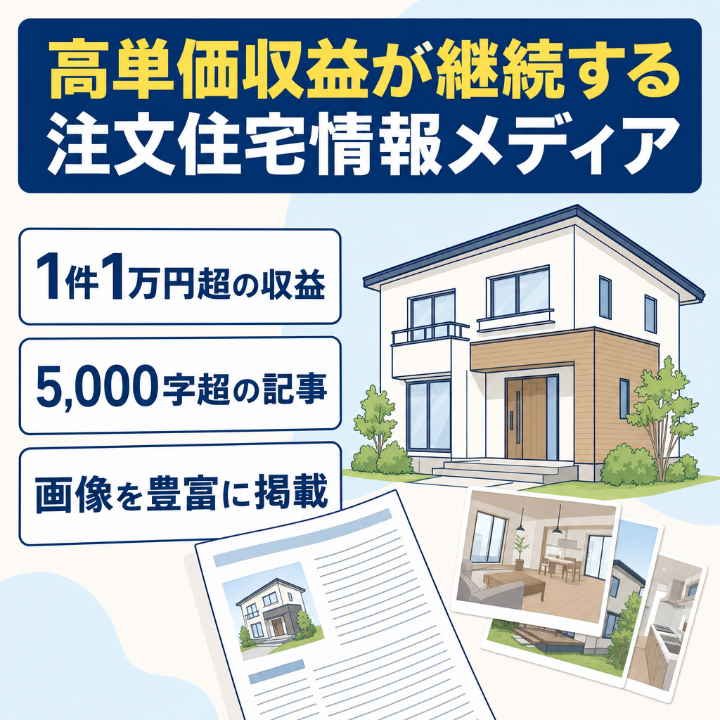 【高単価案件（10,000円以上）の収益が継続発生中】注文住宅の情報メディアサイト