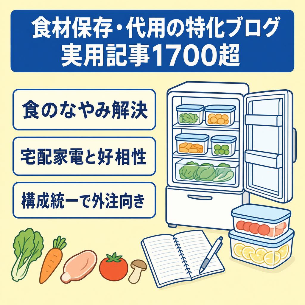 【料理・暮らし】食材の保存法や代用知識など実用記事1700超の特化ブログ