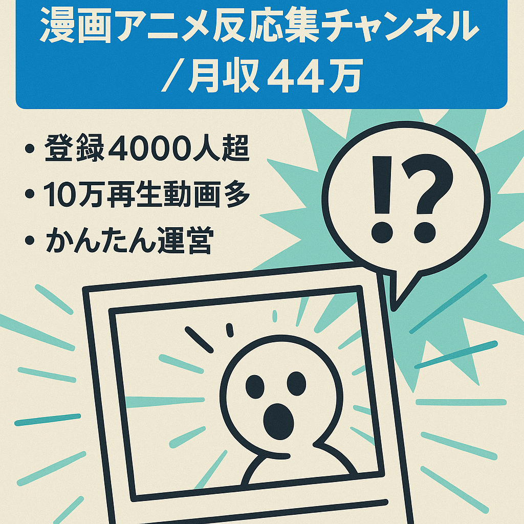 【広告収益のみで月収44万円】漫画アニメの反応集チャンネル【早期売却希望のため値下げ交渉可能】
