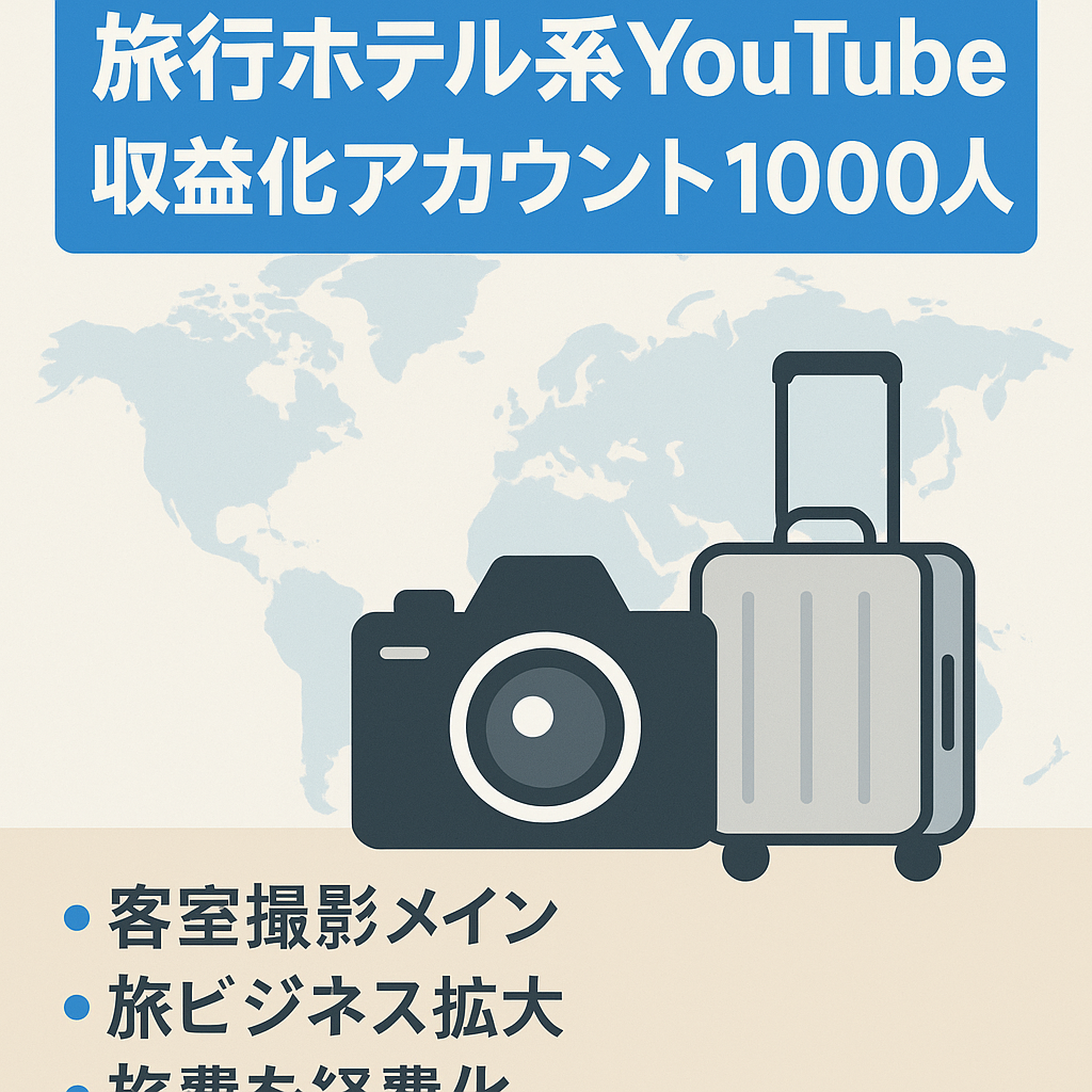 【Youtube登録者1000人】旅行・ホテル系アカウント【収益化済み・属人性なし】