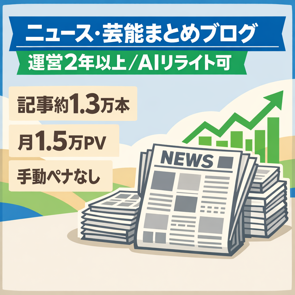 【運営2年以上】ニュース・芸能まとめブログ｜約1.3万記事｜月1.5万PV｜AIリライト運用可