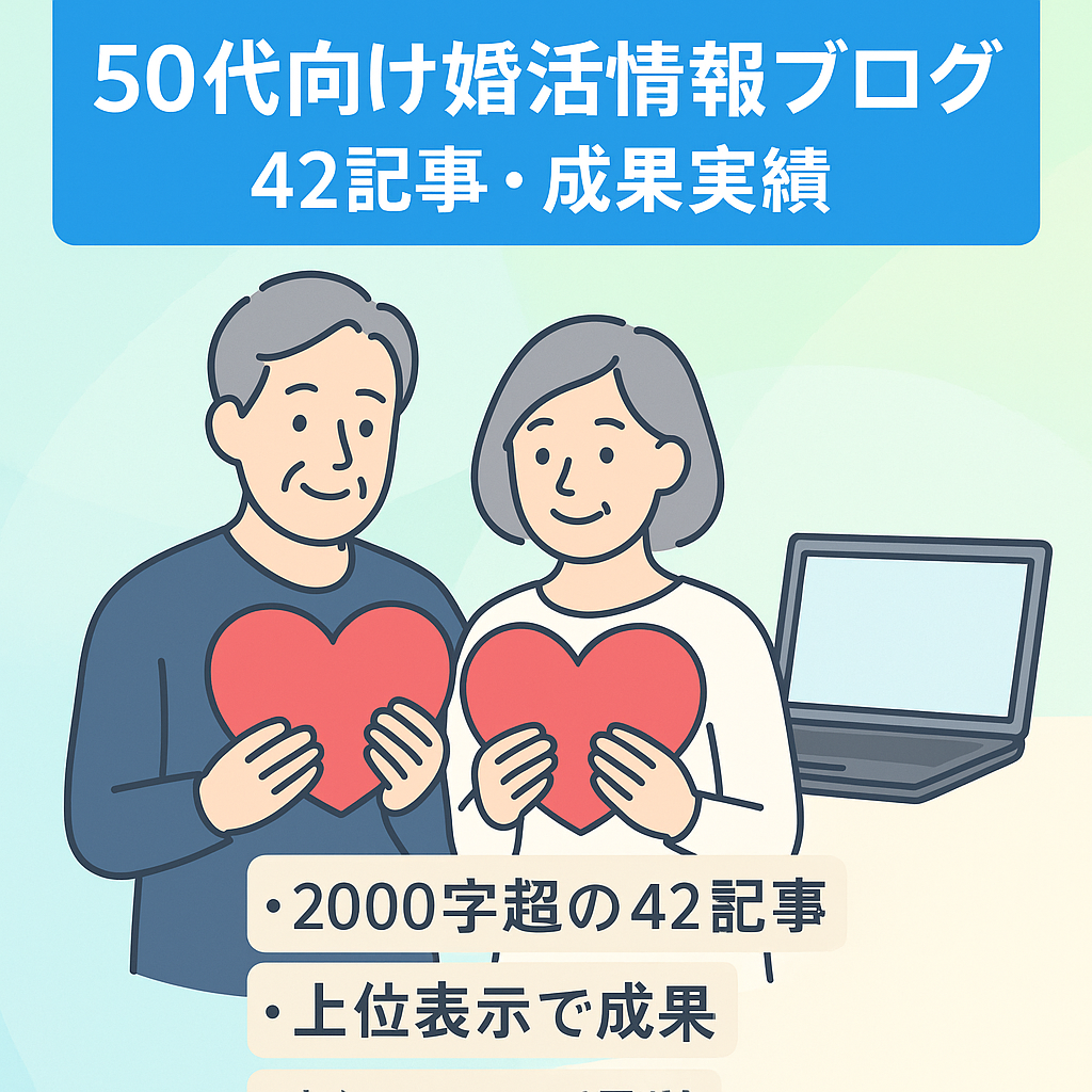 50代向け婚活情報ブログ2000文字以上42記事・成果発生事例あり
