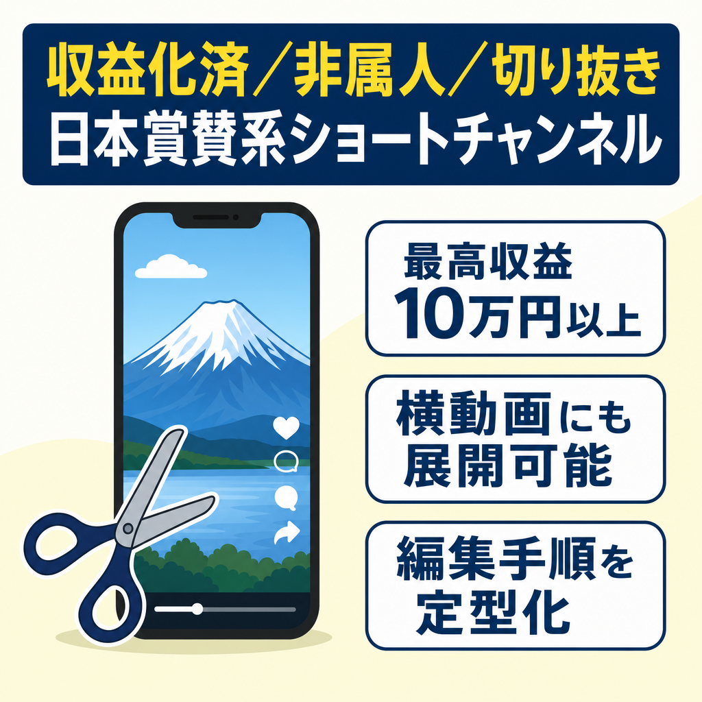 切り抜き：【収益化済】日本賞賛系ショートチャンネル｜ショート動画メインで継続可能｜横動画展開も可能(非属人)