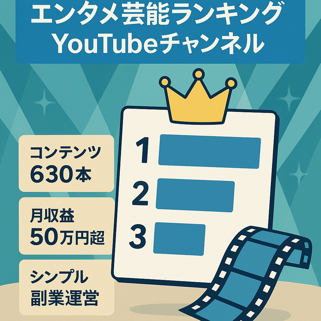 【登録者4.3万人｜最高収益80万円｜属人性なし】エンタメや芸能に特化したランキングチャンネル【スピード重視の売却|即決大幅値下げ】