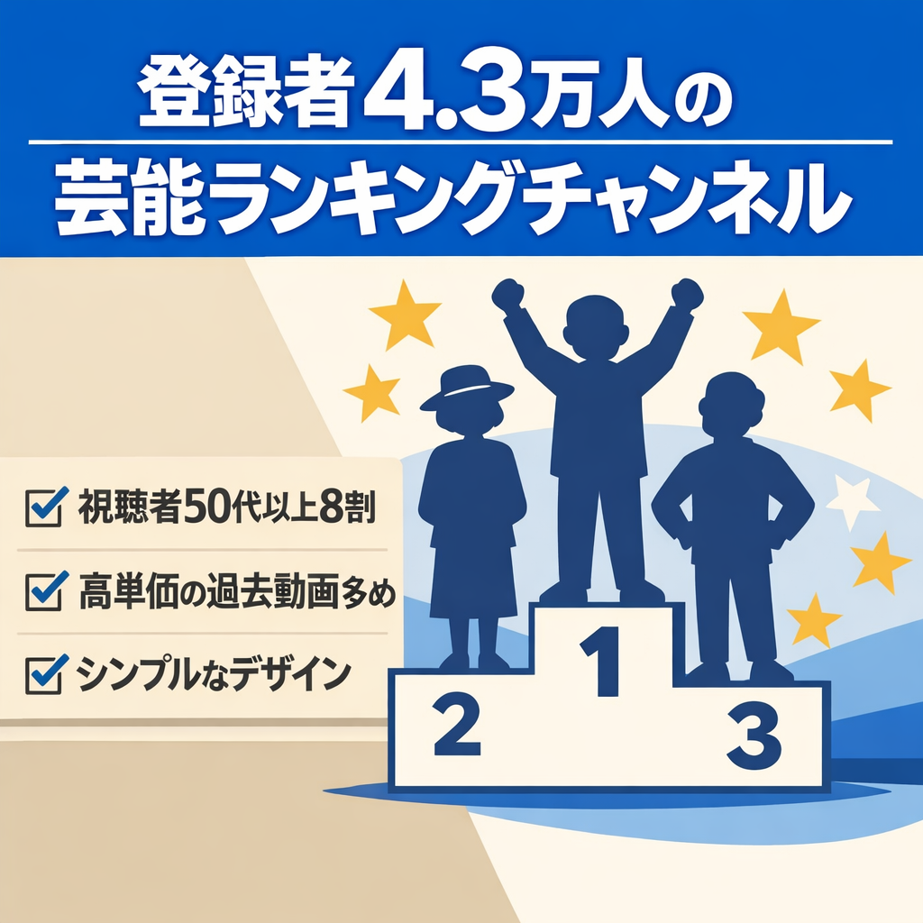 【登録者4.3万人】高単価の高齢者メインの芸能特化ランキングチャンネル
