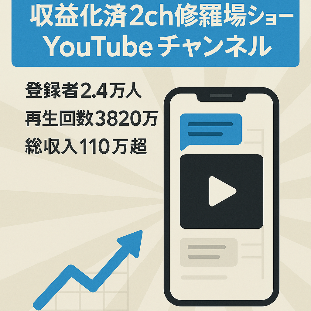 【収益化済/高品質！】登録者約2.4万人！2023年12月に最高月収約31万円！2ch修羅場系YouTubeショート動画チャンネル