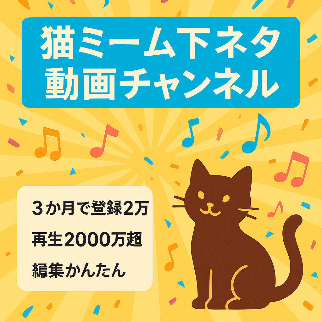 【大バズり中！投稿開始3ヶ月で登録者20,000人超え・総再生数2,000万回以上！】今最もバズりやすい猫ミーム下ネタ系動画チャンネル。【編集超簡単／大手チャンネル】
