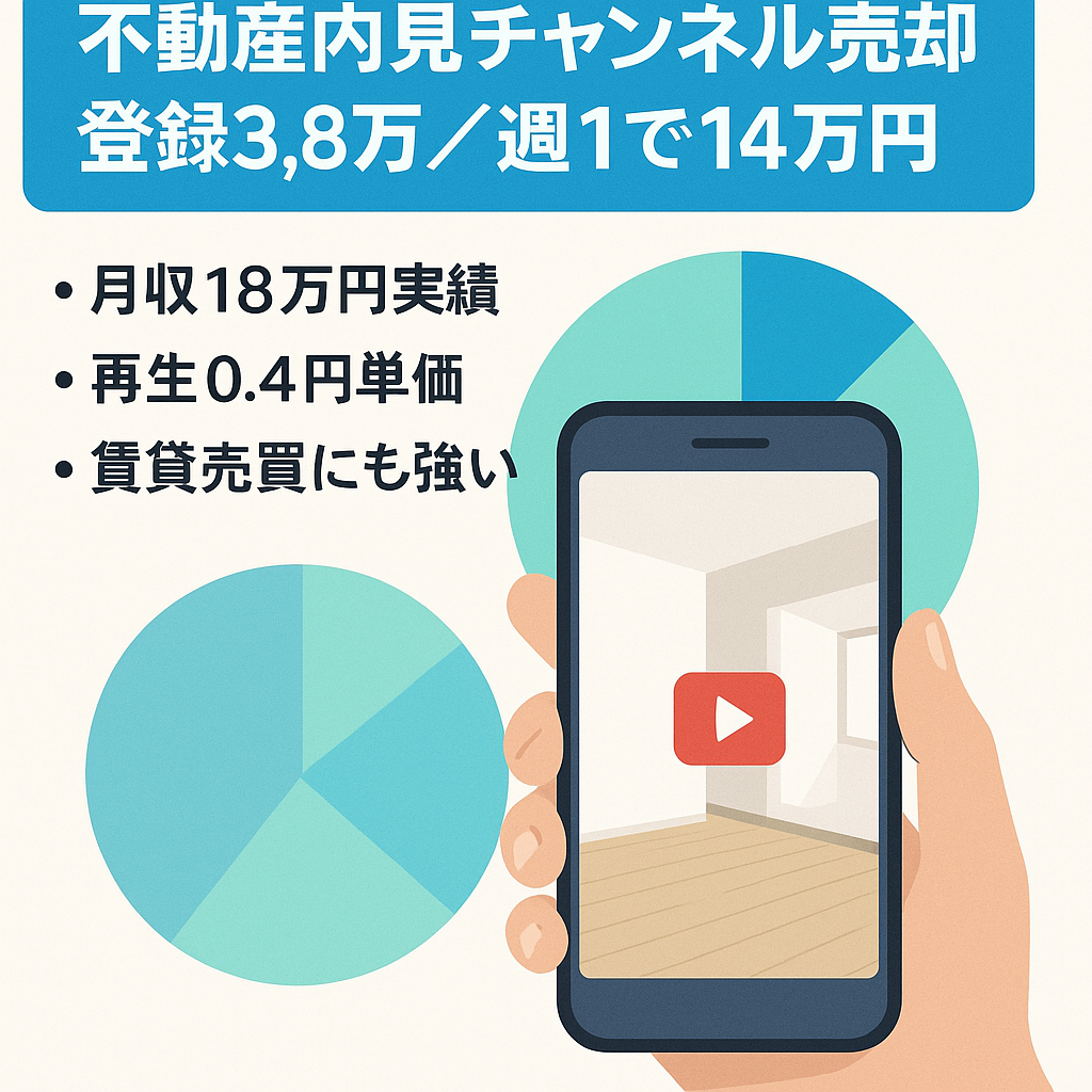 【週1投稿で月収14万円超】登録者3.8万人の不動産内見チャンネル／編集、サムネ外注・テレビ出演＆案件実績付き