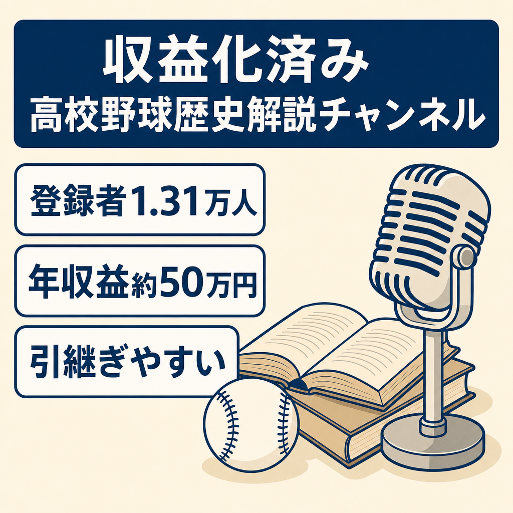 【収益化済み】登録者13,100人｜高校野球歴史ゆっくり解説｜直近1年間の収益約50万円｜