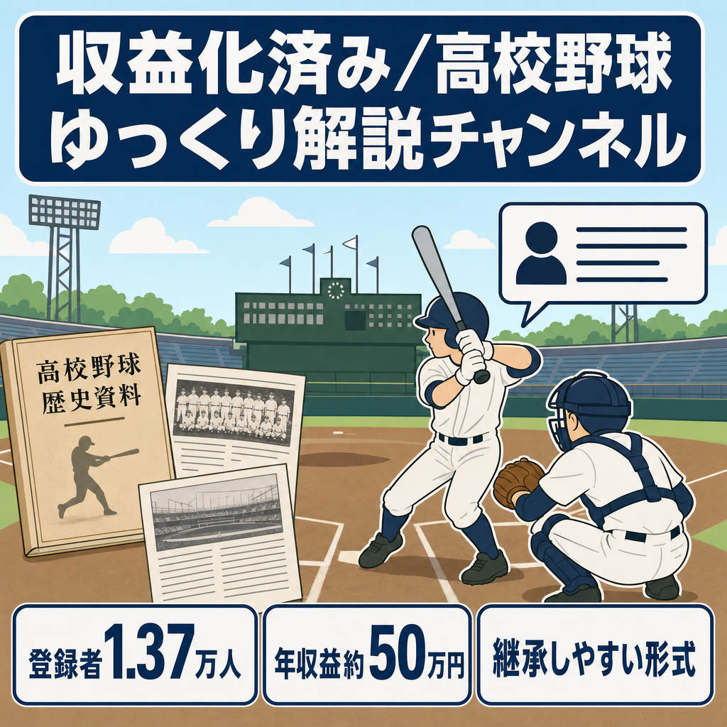 【収益化済み】登録者13,700人｜高校野球歴史ゆっくり解説｜直近1年間の収益約50万円