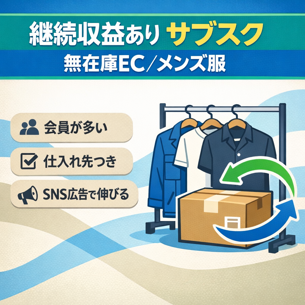 【サブスク】無在庫EC事業販売！継続収益ありのキレイめメンズアパレル