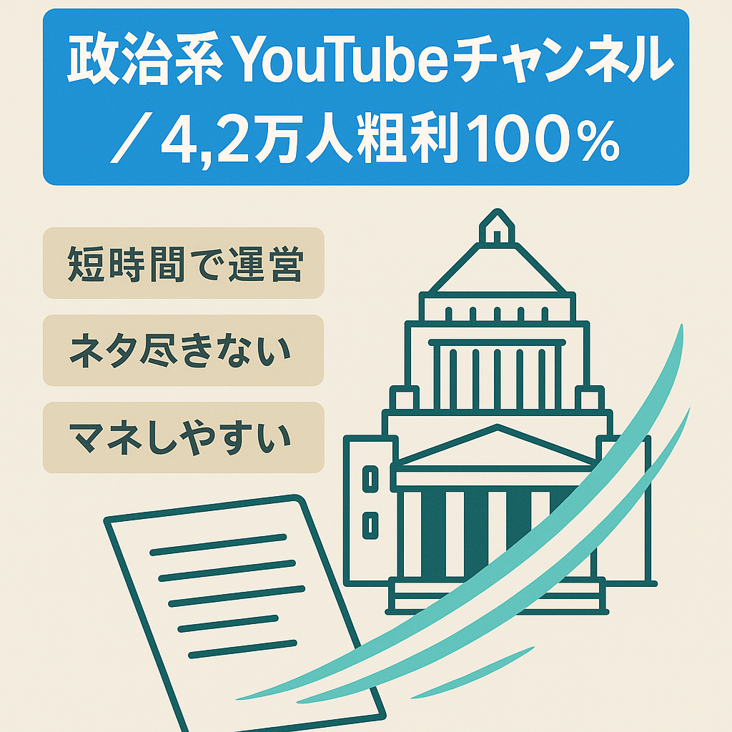 【編集しやすい】ネタに困らない政治系 / 登録者数4.2万人 / 粗利率100% / 非属人なのでマネしやすい