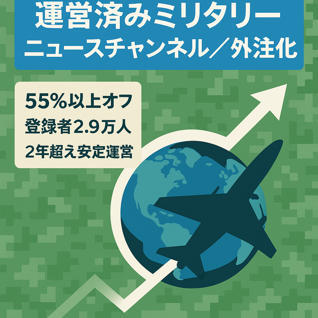 【11/30締切！】【55％以上オフ！】【早い者勝ち！】【登録者2.9万人、運営2年以上の老舗チャンネル】ミリタリー系ニュースチャンネル【ほぼ完全外注化】【属人性無し】