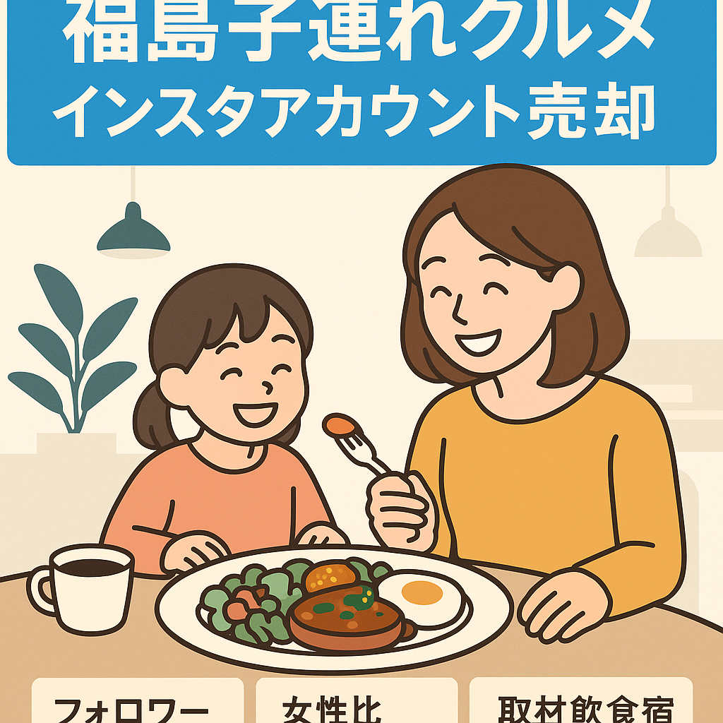 何もしなくても数万の収益！【インスタ1.7万フォロワー】福島県No.1子連れグルメアカウント♪認知度MAX！食事無償提供＋企業案件多数◎