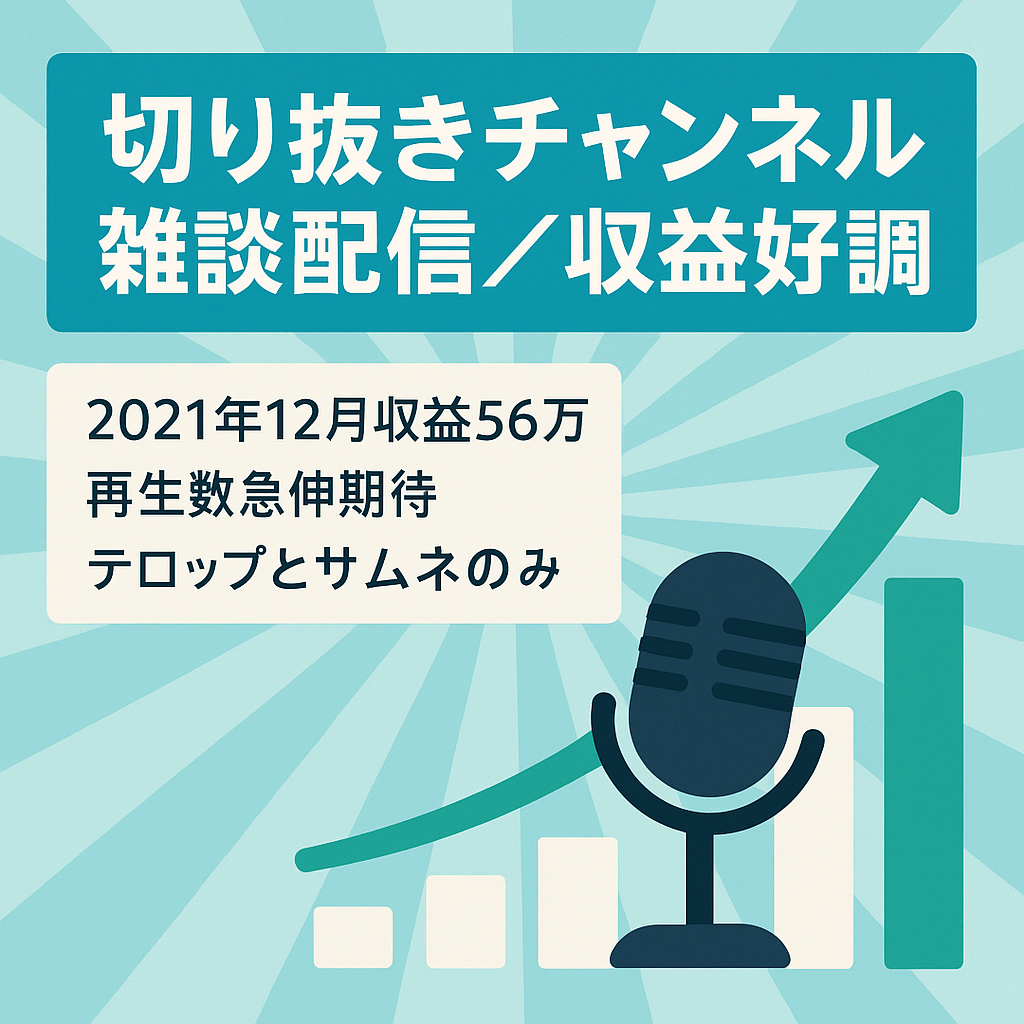 【あの超人気雑談配信者の切り抜きチャンネル】半年収益額250万/月平均収益額41万円/2021年12月収益額56万円