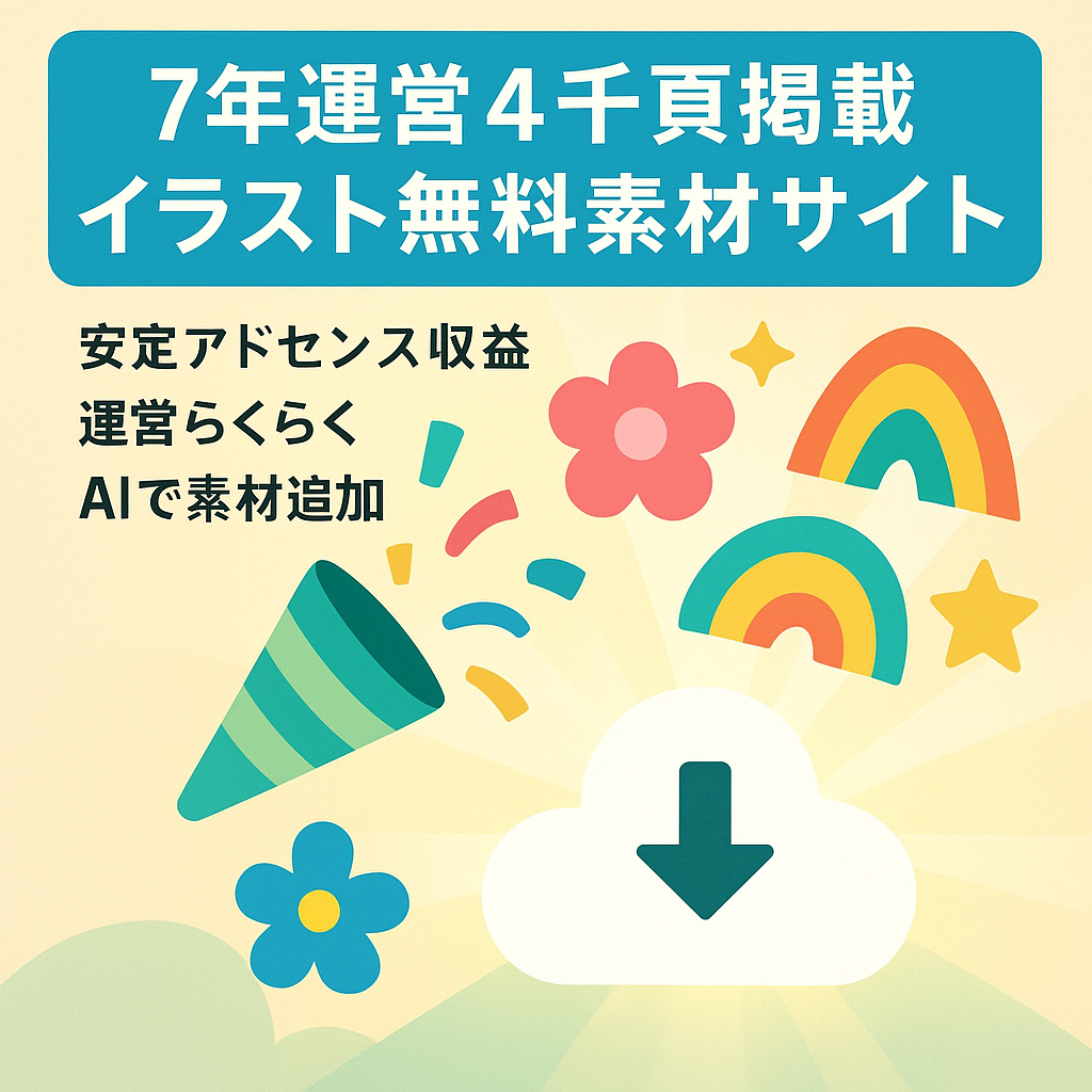 手間いらず！7年運営でイラスト掲載４０００ページ以上！『アドセンスで安定収入』イラスト無料ダウンロードサイト