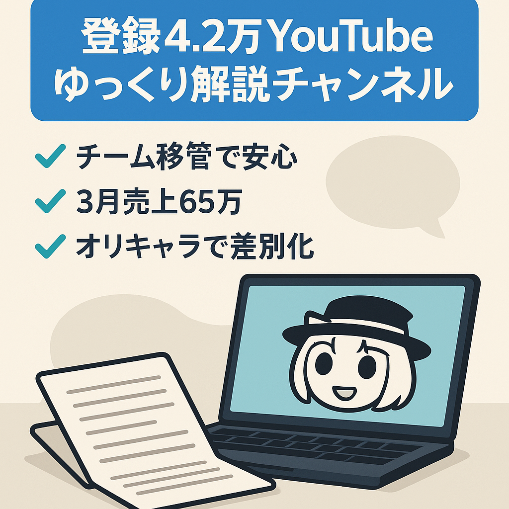 【YouTubeチャンネル登録42,000人超】「3月売上65万」運営チーム丸ごと引き継ぎ&運営マニュアルありのゆっくり解説ch